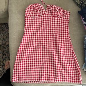 Country concert favorite-Red and White Gingham Strapless Dress Xs- worn once